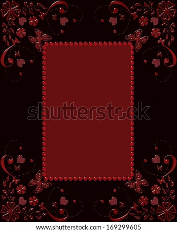 Red glass frame with butterflies and hearts elements