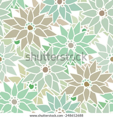 Seamless floral pattern with cute cartoon green flowers print background