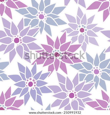 Seamless floral pattern with cute cartoon purple flowers print background