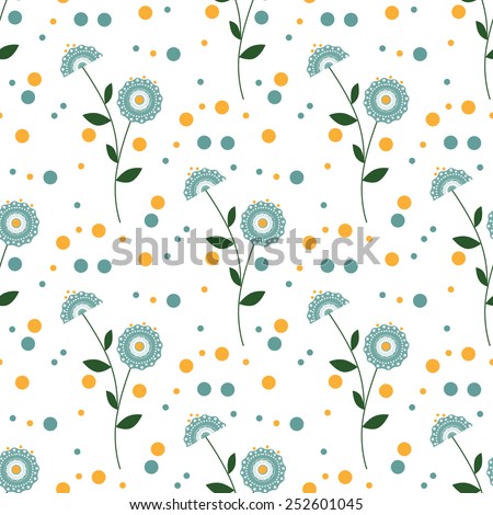 Seamless floral pattern with cute cartoon flowers on white background