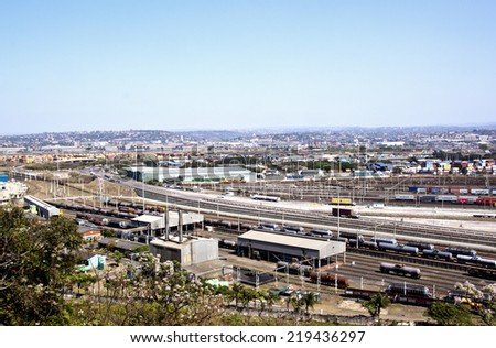 DURBAN, SOUTH AFRICA - SEPTEMBER 21, 2014: Bayhead road leads through heavy industrial and storage area toward entrance to harbor in Durban, South Africa