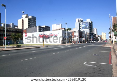 DURBAN, SOUTH AFRICA - JANUARY 24, 2015:  Early morning empty street in city center in Durban, South Africa