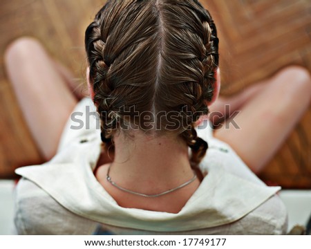 Beautiful hair of woman looking down