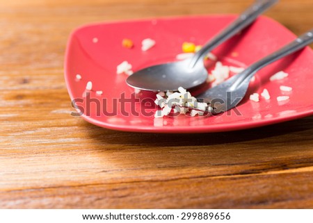 Empty plate left after eating, leftover food
