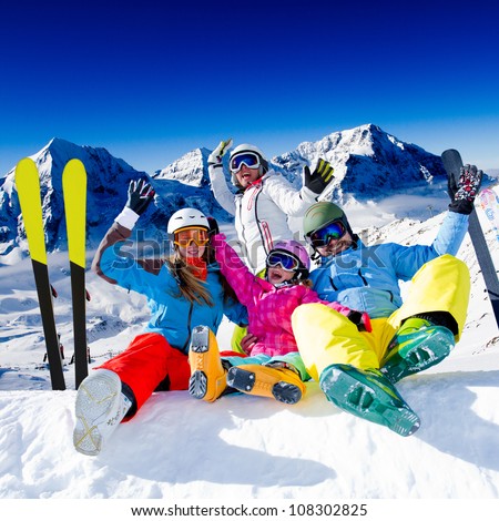 Skiing, Winter Fun - Happy Family Ski Team