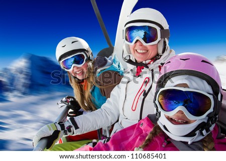 Skiing ski lift winter skiers on ski lift Skiing ski lift winter skiers on ski lift