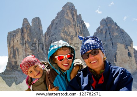 Family on hike, Tre Cime di Lavaredo - Dolomites - Italy