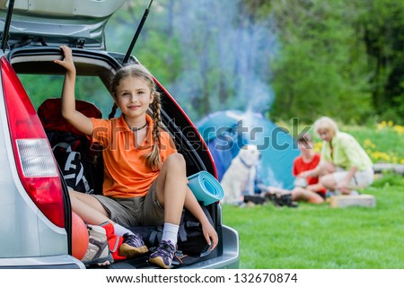 Summer camp, summer vacation - family on summer camp. Family adventure concept.