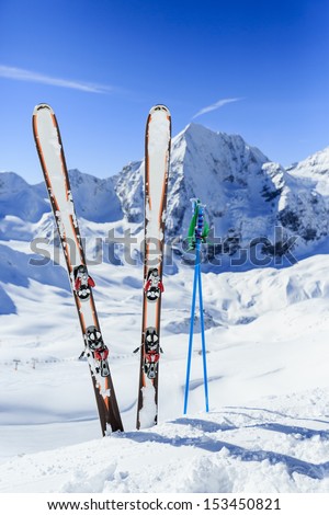 Ski, winter sport,  winter mountains - ski run in Italian Alps