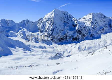 Winter Mountains, Ski Run In Italian Alps