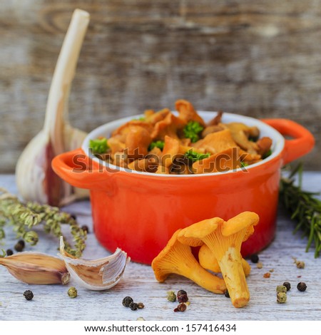 Chanterelle mushrooms  cooked in a pan