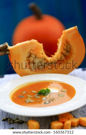 Pumpkin soup - Traditional seasonal pumpkin soup, Halloween