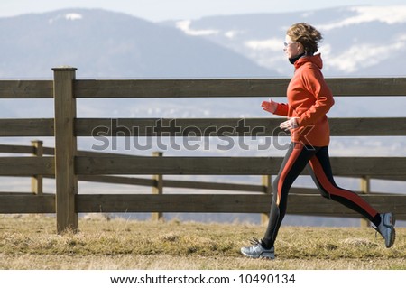 Running in mountain scenery