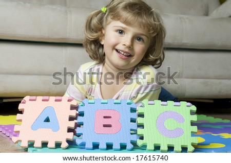 Early alphabet education with multicolor letter