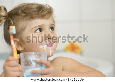 cartoon girl brushing teeth