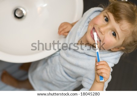 cartoon girl brushing teeth