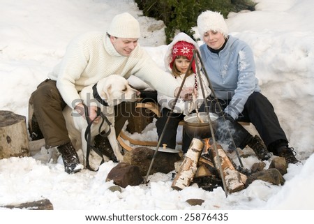 Family on winter camping