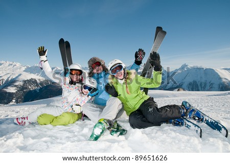 Skiing, winter - portrait of happy family on ski holiday