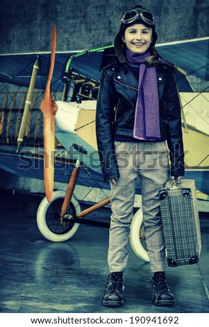 Flying, aviator, plane, travel - girl ready for travel around the world