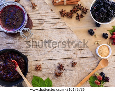 Blackberry jam - freshly homemade blackberry jam, space for text