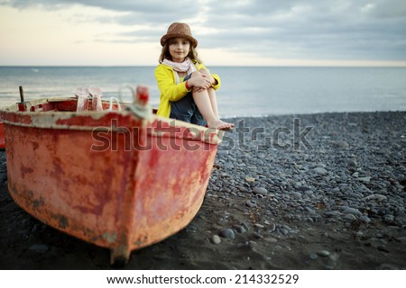 Beach, boat and girl - Portrait of lovely girl on the beach