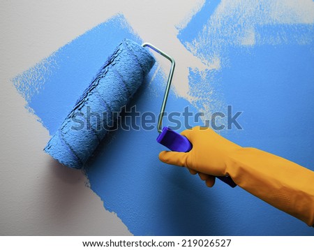 Renovation of the house - woman painting a wall in the room