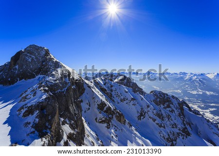 Winter mountains, panorama of the Austrian Alps