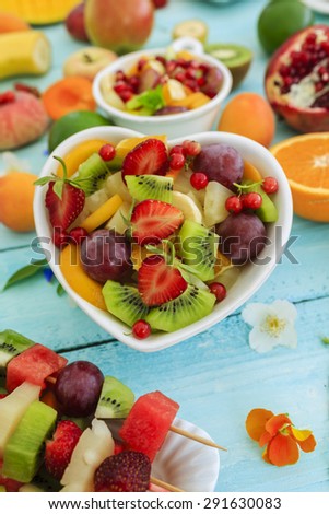Diet, healthy fruit salad, fruit skewer - summer party