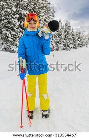 Ski, winter vacation, snow, skier girl enjoying ski vacations
