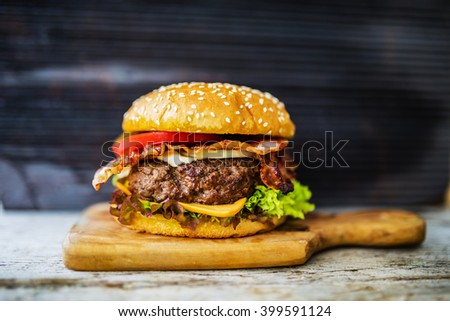 Hamburger, homemade hamburger with fresh vegetables