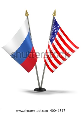 United States of America and Russia desktop flags (3d illustration)