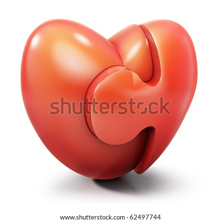 stock photo : Heart jigsaw puzzle, 3d love symbol