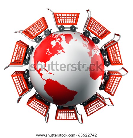 Shopping carts around the world, global market concept