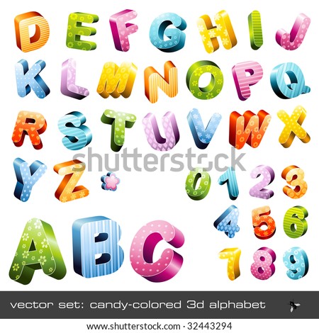 cute candy-colored 3D alphabet caps and numerics cute candy-colored 3D alphabet caps and numerics