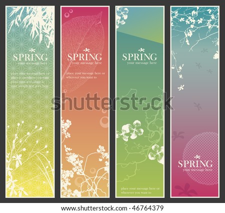 Set Of Four Delicate Asia-Style Vertical Banners With Floral ...
