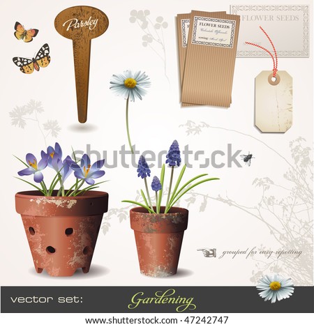 vector set: gardening - build your own small garden with potted plants :)