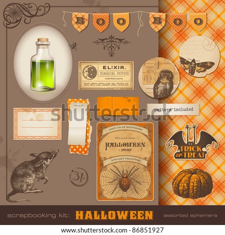 Logo Design  on Kit  Halloween   Lots Of Vintage Ephemera And Cute Design Elements For