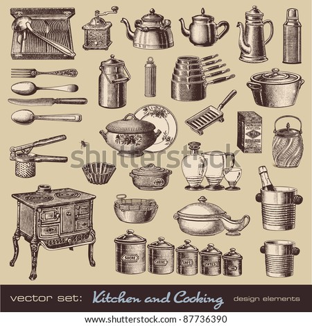 Logo Design Guarantee on Vector Set  Kitchen And Cooking   Collection Of Vintage Kitchen Items