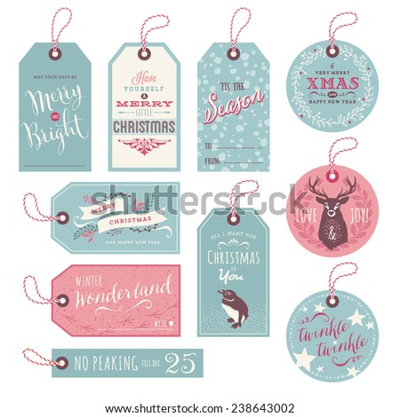 set of 10 cute christmas gift tags with hand-inked elements set of 10 cute christmas gift tags with hand-inked elements