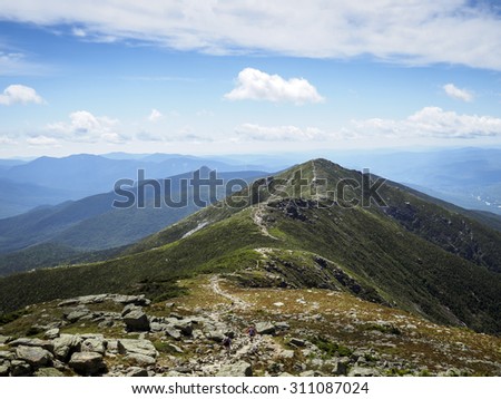 Appalachian Trail on sunny day, White Mountains Franconia Ridge, New Hampshire