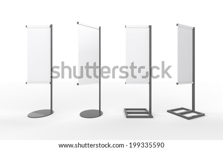 Set of white  blank banner japanese flag display with  aluminum frame , clipping path included. template for  your design or artwork