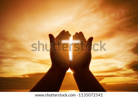 Christian Human hands open palm up worship hope. Eucharist Therapy Bless God Helping Repent Catholic Easter Lent Mind Pray. Christian concept background. fighting and victory for god.