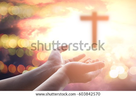 Human hands open palm up worship. Eucharist Therapy Bless God Helping Repent Catholic Easter Lent Mind Pray. Christian worship concept background.