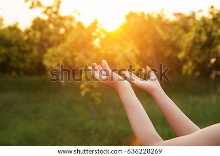 Human hands open palm up worship. Eucharist Therapy Bless God Helping Repent Catholic Easter Lent Mind Pray. Christian concept background. victory