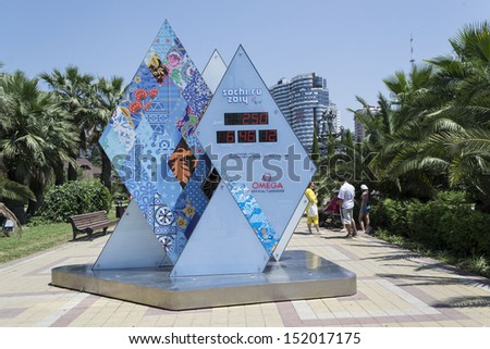 Sochi, Russia - June 30: Olympic Countdown Clock Time Before The Xxii Olympic And Xi Paralympic Winter Games Of 2014 In Sochi, Russia, June 30, 2013 In Sochi,Russia