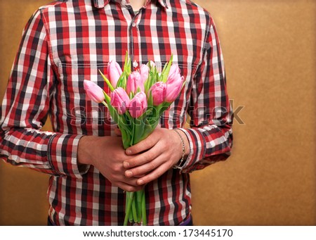 loving couple - man with rose waiting his woman. Valentine\'s Day. Mother\'s Day.