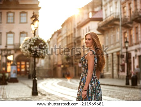 fashion woman tourist walking in Europe