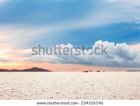 sunrise of the sea, on the horizon visible islands