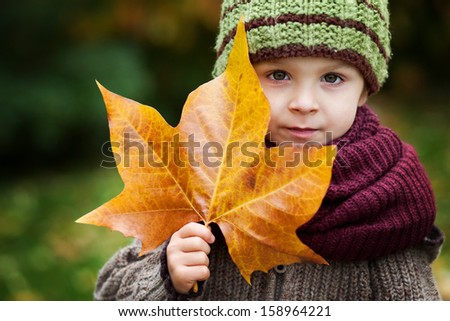 Boy with big leaf