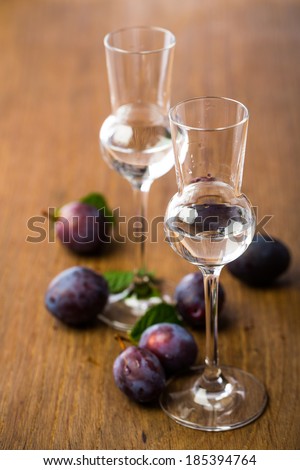 Two glasses of plum brandy